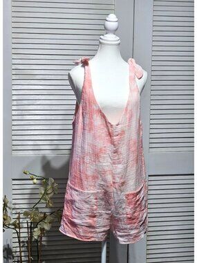 Show Me Your Mumu Tilda Tie Romper Women's Pink White Tie-Dye Cotton Size M 3673